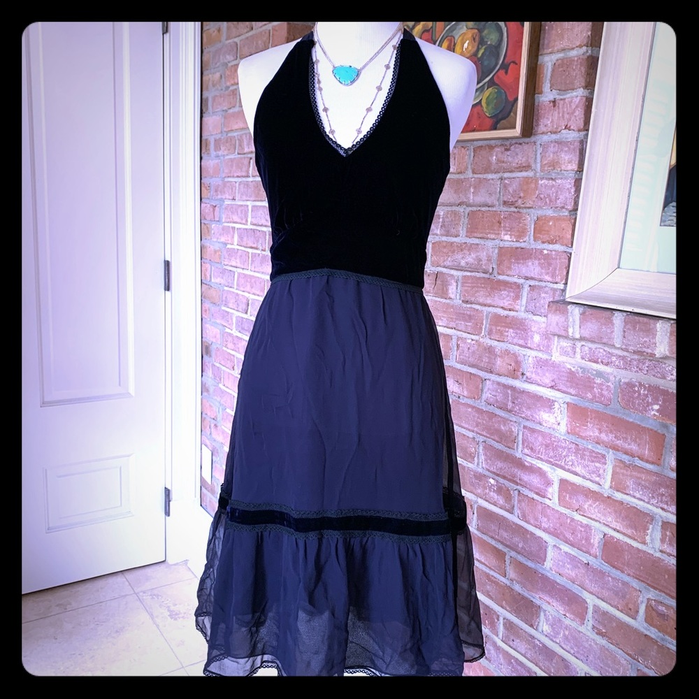 Bcbgmaxazria Silk Navy Halter Dress 2 NWOT